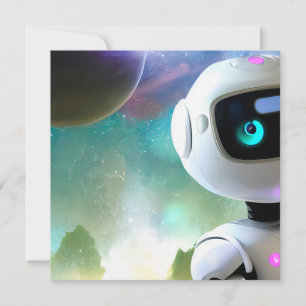 Retro Futuristic Friendly Robot Character Invitation