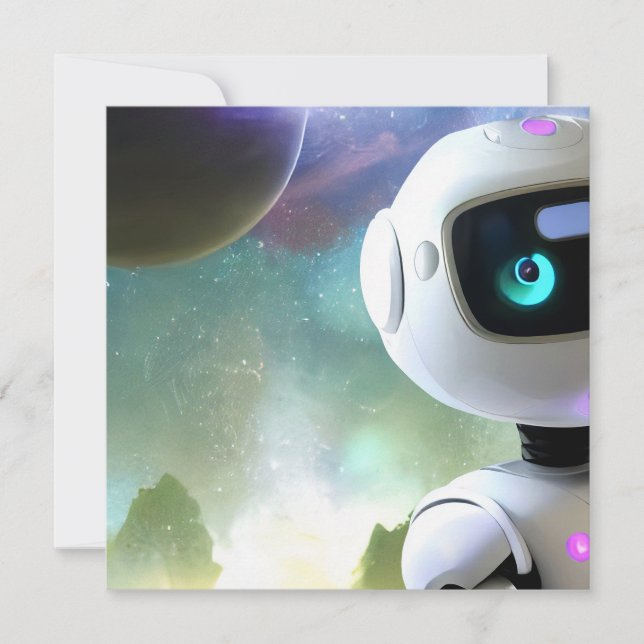 Retro Futuristic Friendly Robot Character Invitation (Front)