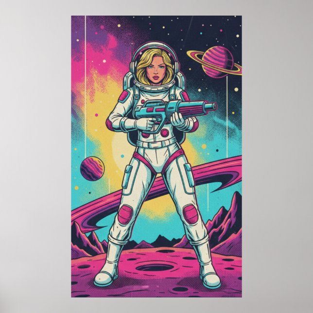 Retro Futuristic Girl Astronaut Poster (Front)