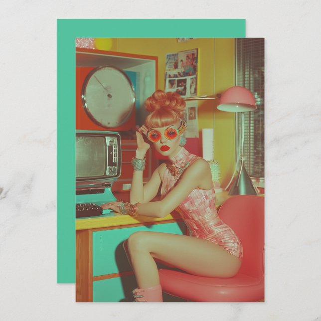 Retro Futuristic Glam Aesthetic Invitation (Front/Back)