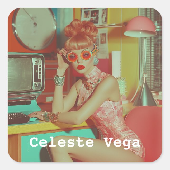 Retro Futuristic Glam Aesthetic Square Sticker (Front)