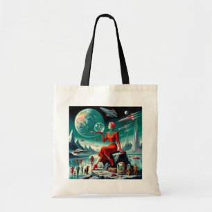 Retro Futuristic Illustration Tote Bag