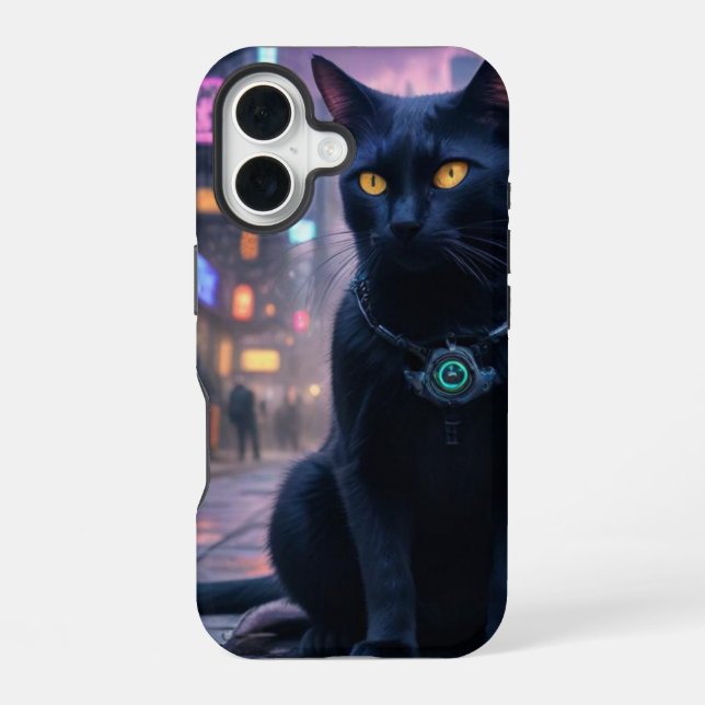 Retro futuristic kitty cat iPhone 16 case (Back)