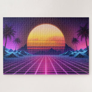 Retro Futuristic landscape 1980s style Jigsaw Puzzle