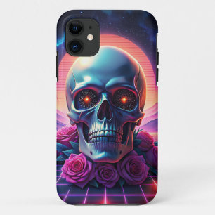 Retro Futuristic landscape 1980s style. purple wi iPhone 11 Case