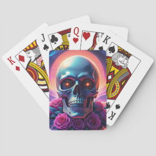 Retro  Futuristic landscape 1980s style. purple wi Playing Cards