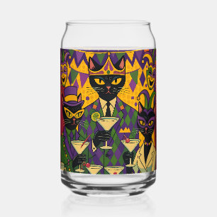 Retro Futuristic Mardi Gras Black Cat Martini Club Can Glass