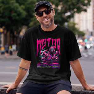 Retro-Futuristic Motorcycle Rider – Neon Cyberpunk T-Shirt