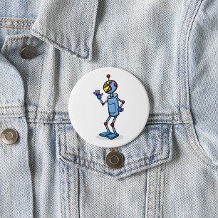 Retro Futuristic Robot Character Waving 7.5 Cm Round Badge