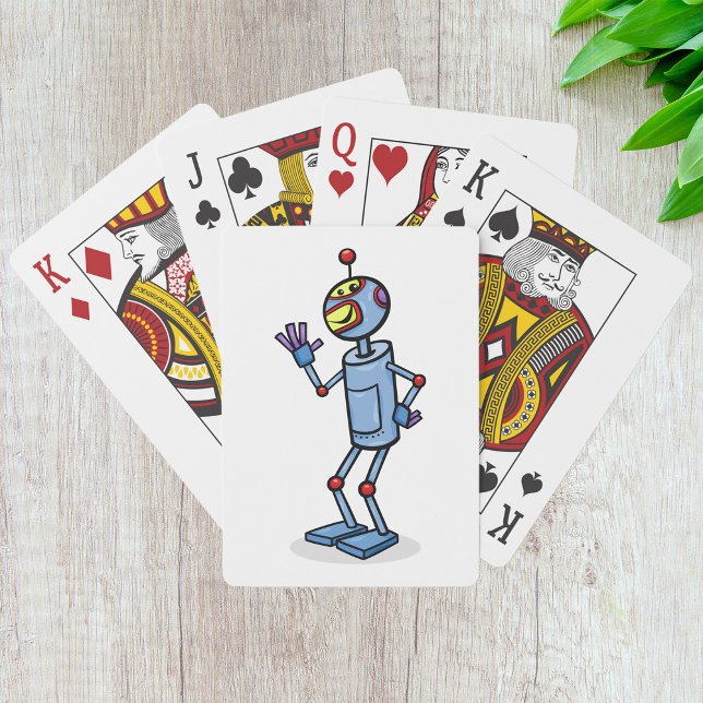 Retro Futuristic Robot Character Waving Playing Cards (Creator Uploaded)