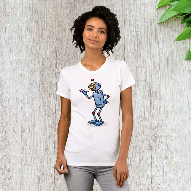 Retro Futuristic Robot Character Waving T-Shirt (Creator Uploaded)