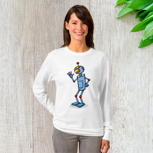 Retro Futuristic Robot Character Waving T-Shirt
