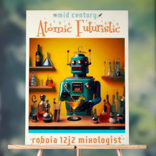 Retro Futuristic Robot ROBIA 12J2 Mixologist Acrylic Sign