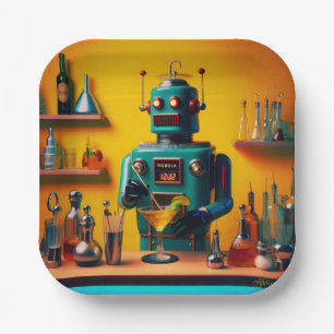 Retro Futuristic Robot ROBIA 12J2 Mixologist Paper Plate