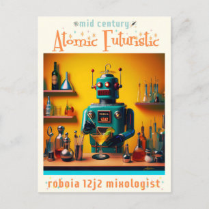 Retro Futuristic Robot ROBIA 12J2 Mixologist Postcard