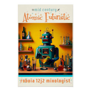 Retro Futuristic Robot ROBIA 12J2 Mixologist Poster