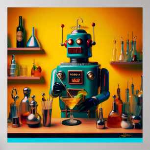 Retro Futuristic Robot ROBIA 12J2 Mixologist Poster