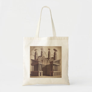 Retro Futuristic Sci Fi Ancient Temple Satellite  Tote Bag