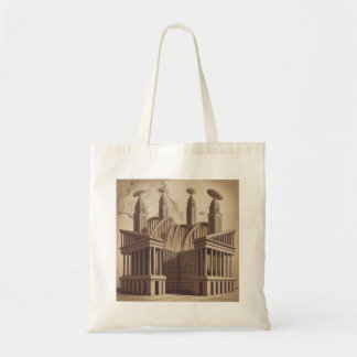 Retro Futuristic Sci Fi Ancient Temple Satellite Tote Bag