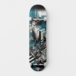 Retro-Futuristic Tech Street Art Skateboard 1