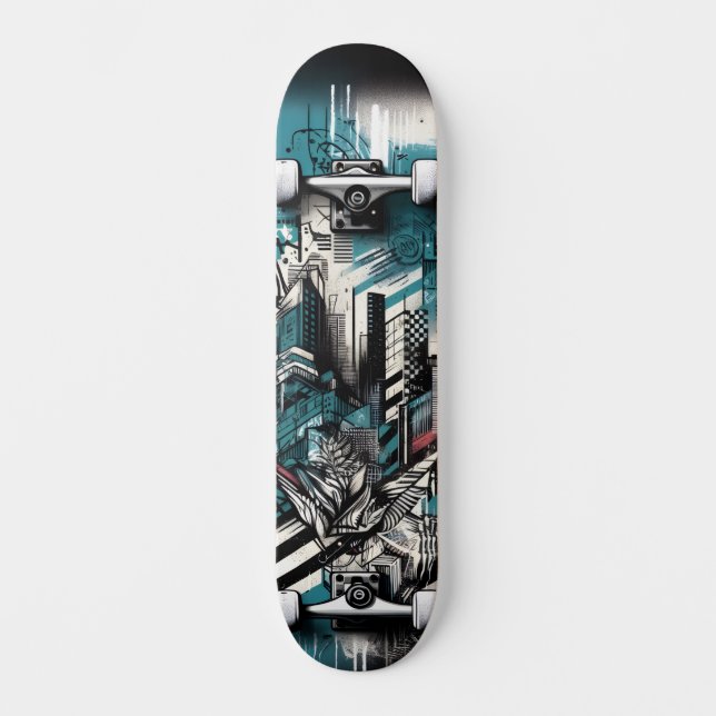 Retro-Futuristic Tech Street Art Skateboard 1 (Front)