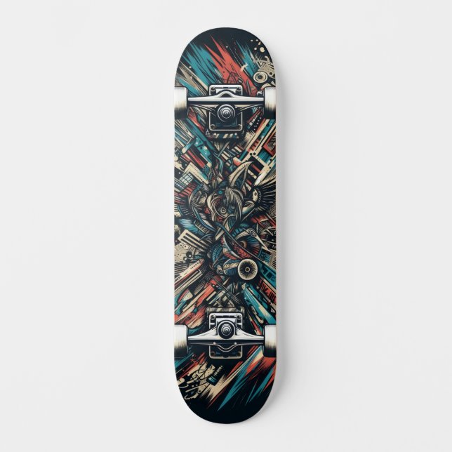 Retro-Futuristic Tech Street Art Skateboard 32 (Front)