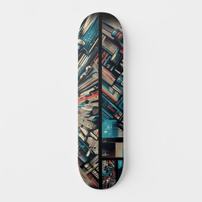 Retro-Futuristic Tech Street Art Skateboard 33 (Front)