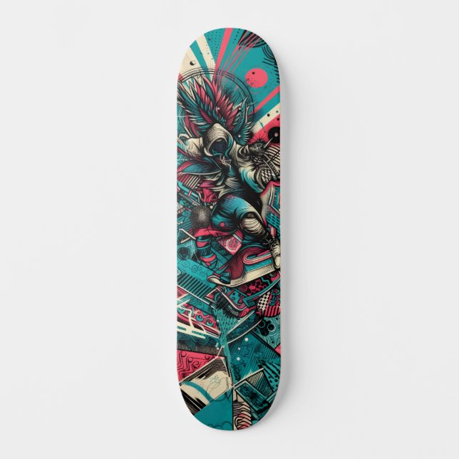 Retro-Futuristic Tech Street Art Skateboard 7 (Front)