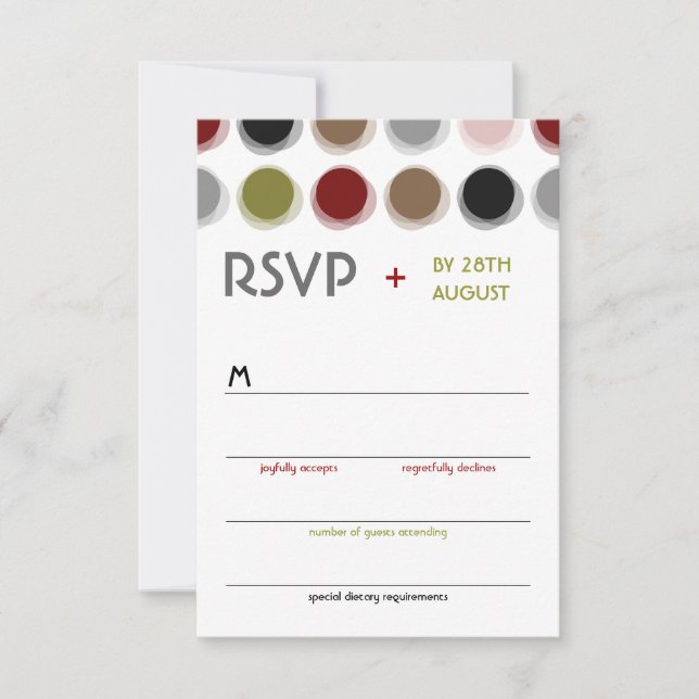 Retro Fuzzy Dots Colourful Mod Art Wedding RSVP (Front)