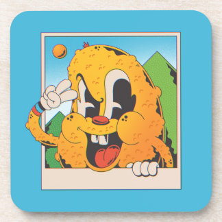 Retro Fuzzy Orange Peace Sign Cartoon Coaster