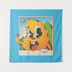 Retro Fuzzy Orange Peace Sign Cartoon Tapestry