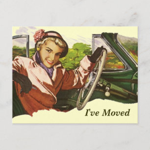 Retro Gal In Car I've Moved Move Announcement