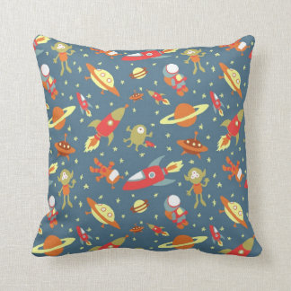 Retro Galaxy Outer Space Rockets & Astronauts Cushion