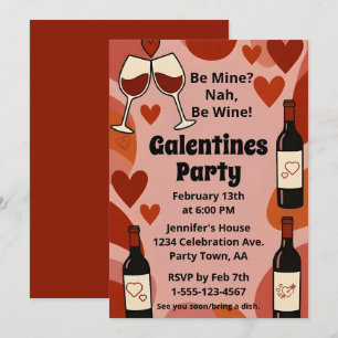 Retro Galentine Be Wine Fun Party Personalized Invitation