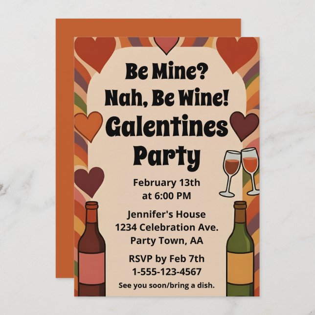 Retro Galentine Be Wine Funny Party Personalized Invitation (Front/Back)