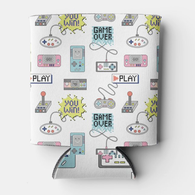 Retro Game Controllers: Colourful Seamless Pattern Can Cooler (Front)