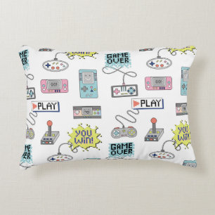 Retro Game Controllers: Colourful Seamless Pattern Decorative Cushion