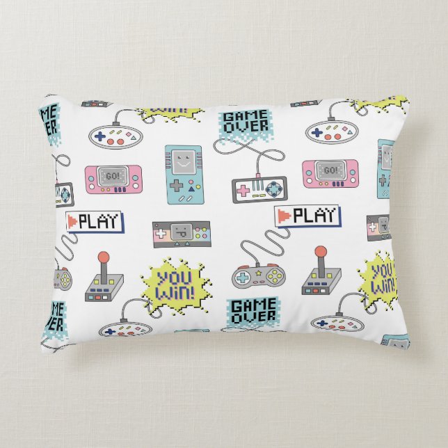 Retro Game Controllers: Colourful Seamless Pattern Decorative Cushion (Front)