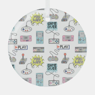 Retro Game Controllers: Colourful Seamless Pattern Glass Tree Decoration