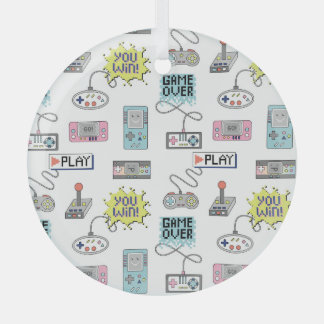 Retro Game Controllers: Colourful Seamless Pattern Glass Tree Decoration