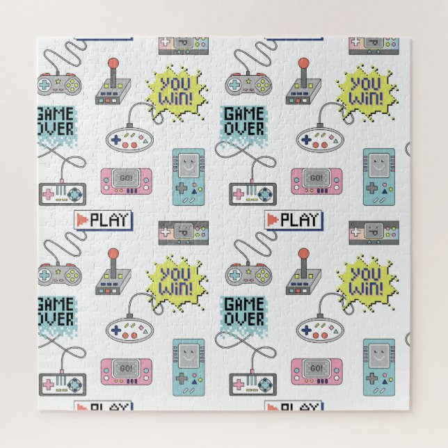 Retro Game Controllers: Colourful Seamless Pattern Jigsaw Puzzle (Vertical)