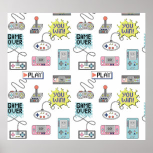 Retro Game Controllers: Colourful Seamless Pattern Poster
