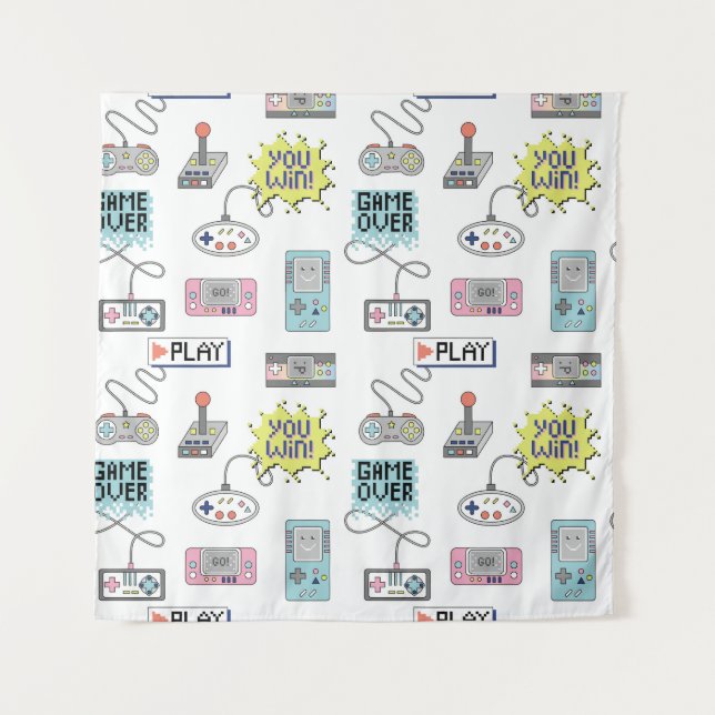 Retro Game Controllers: Colourful Seamless Pattern Tapestry (Front)
