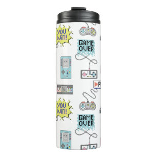 Retro Game Controllers: Colourful Seamless Pattern Thermal Tumbler