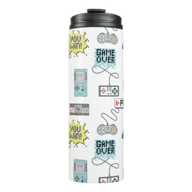 Retro Game Controllers: Colourful Seamless Pattern Thermal Tumbler (Front)