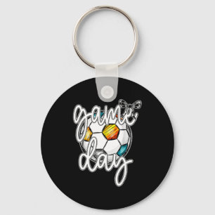 Retro Game Day Soccer Coquette Bow Women Girls Kid Key Ring