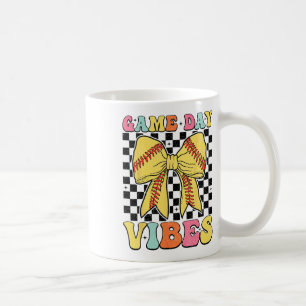 Retro Game Day Vibes Coquette Bow Softll Mama Girl Coffee Mug
