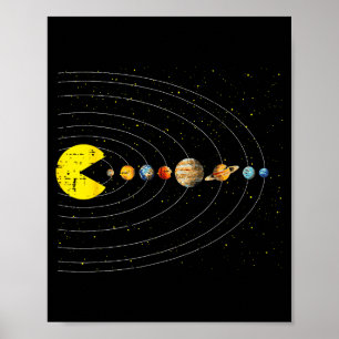 Retro Game Eating Planets Space Galaxy Gaming Boys Poster