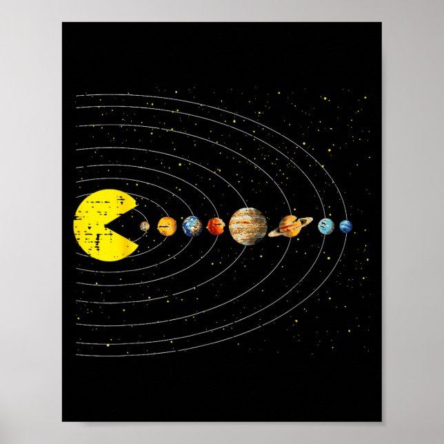 Retro Game Eating Planets Space Galaxy Gaming Boys Poster (Front)