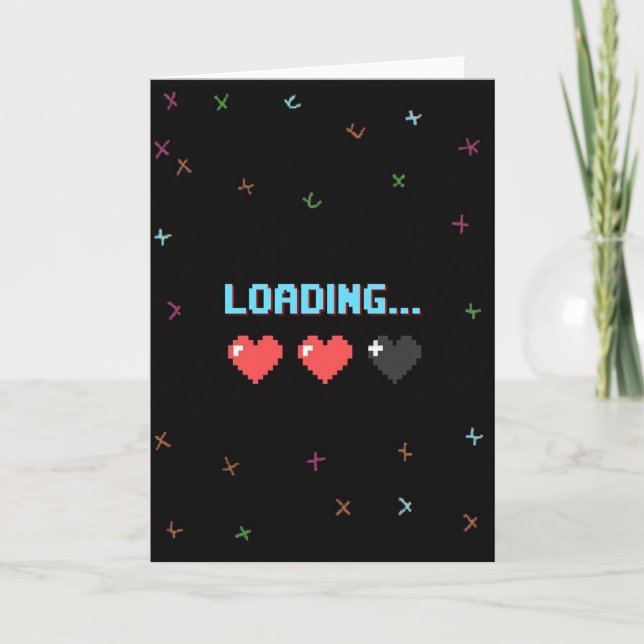 Retro Game Loading Hearts Card (Front)